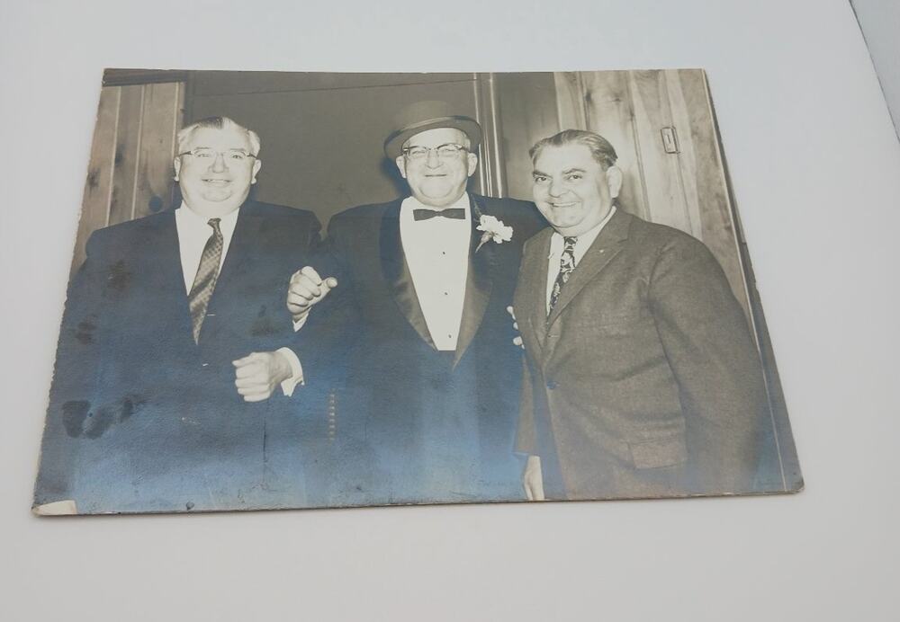 Vintage Photograph Three Men Suits Tuxedo Fedora Formal Event 1950s Black White